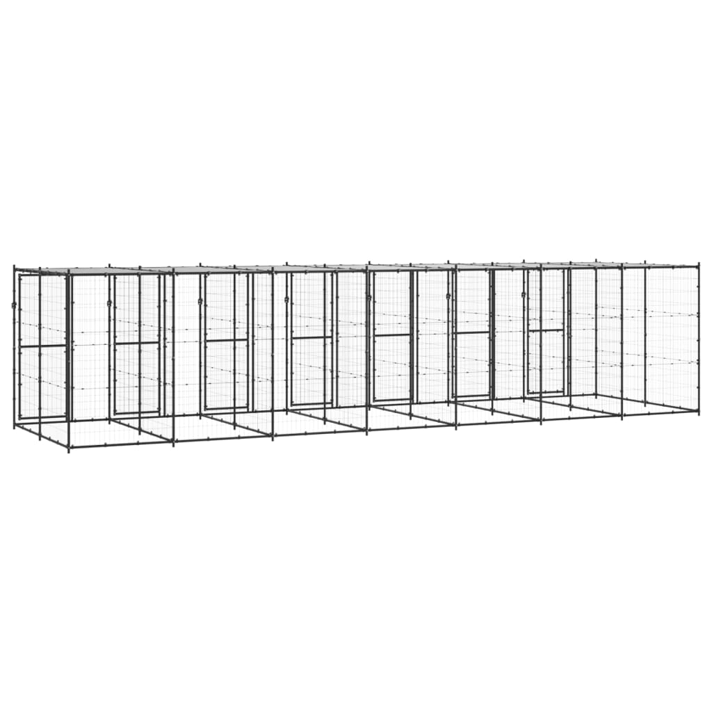 Outdoor Dog Kennel Steel with Roof 16.94 m²