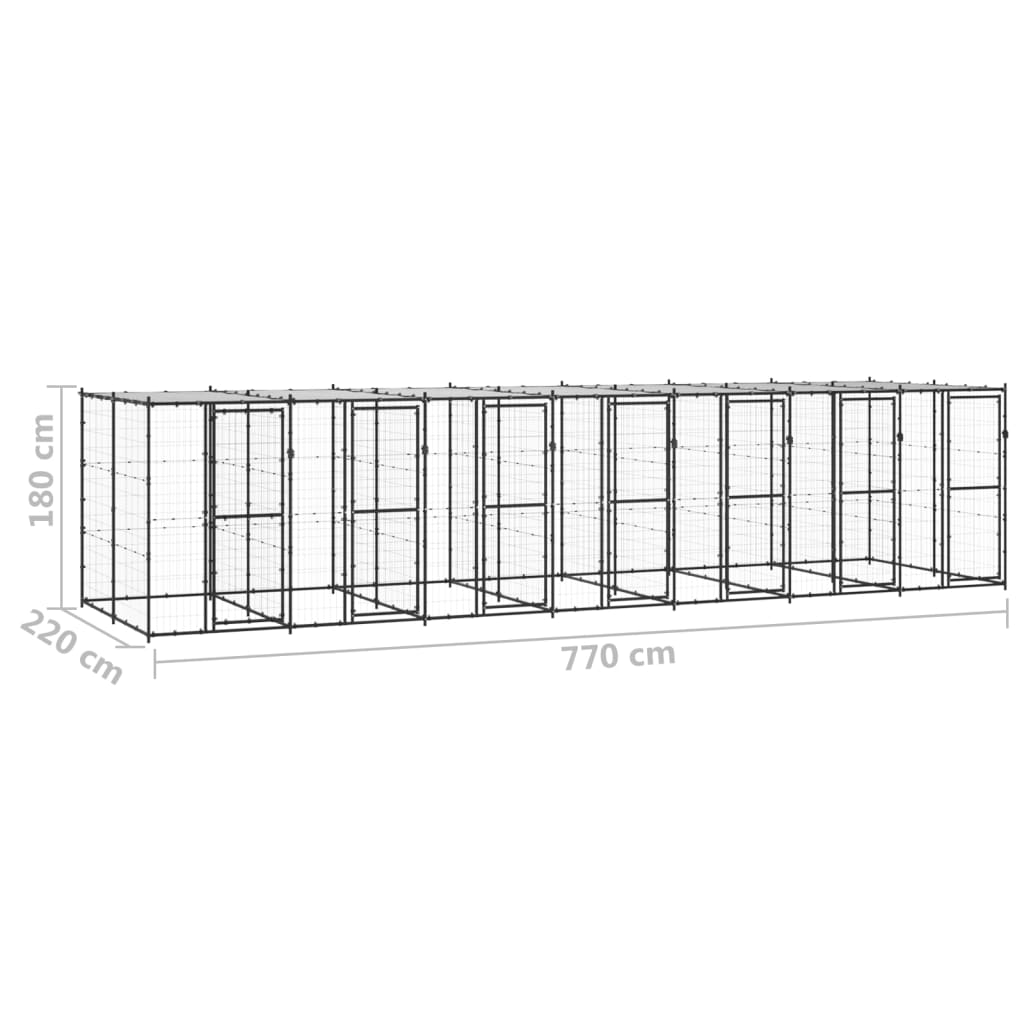 Outdoor Dog Kennel Steel with Roof 16.94 m²