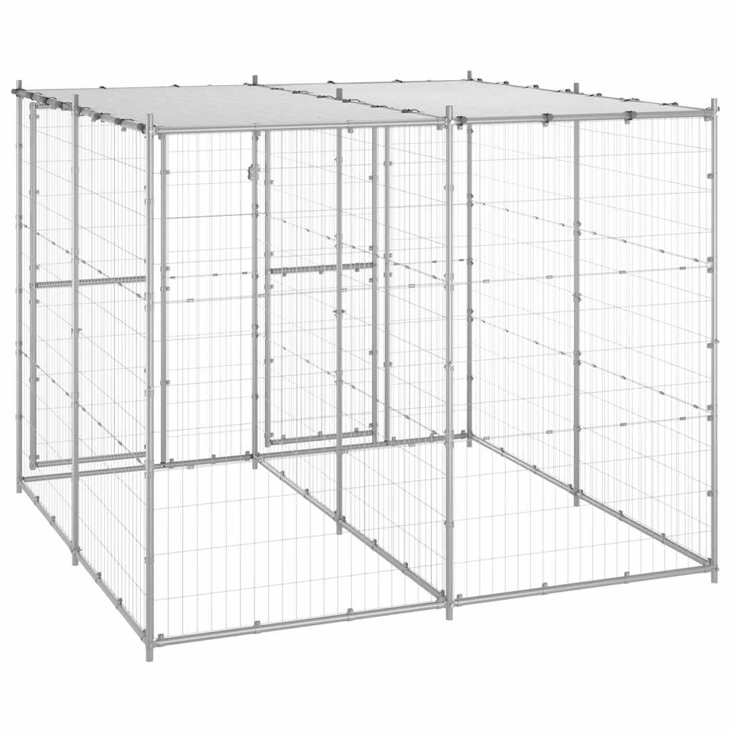 Outdoor Dog Kennel Galvanised Steel with Roof 4,84 m²