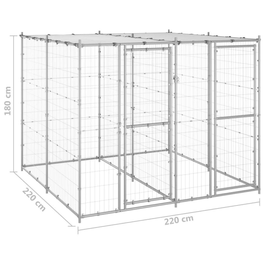 Outdoor Dog Kennel Galvanised Steel with Roof 4.84 m²