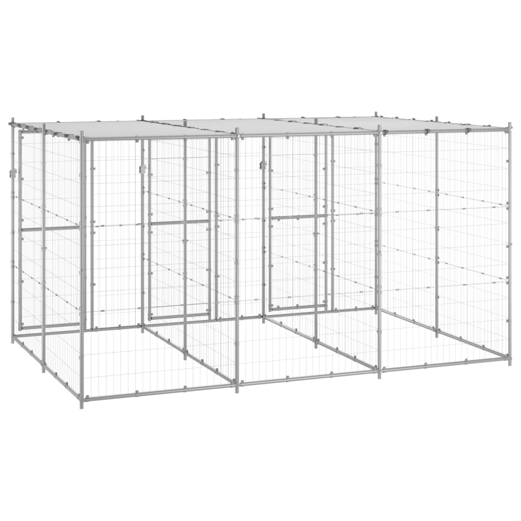 Outdoor Dog Kennel Galvanised Steel with Roof 7.26 m²