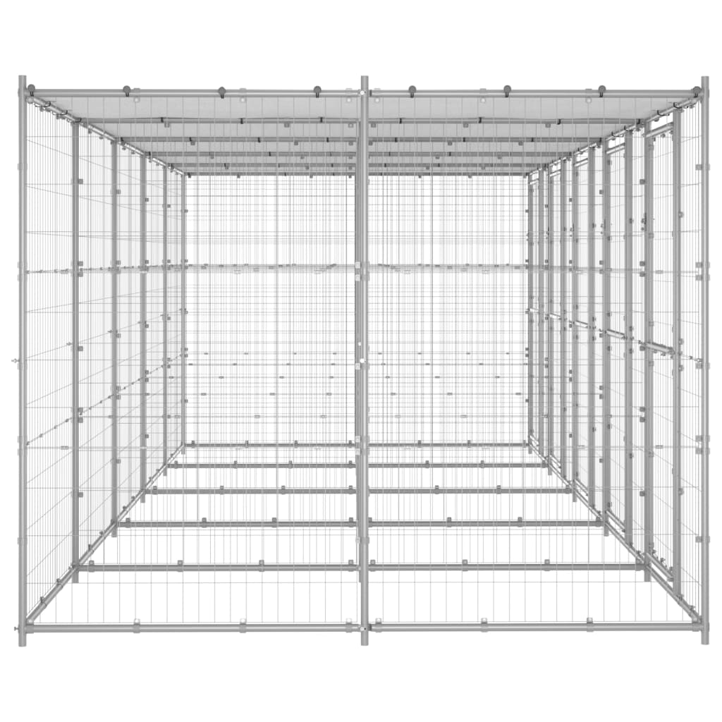 Outdoor Dog Kennel Galvanised Steel with Roof 12.1 m²