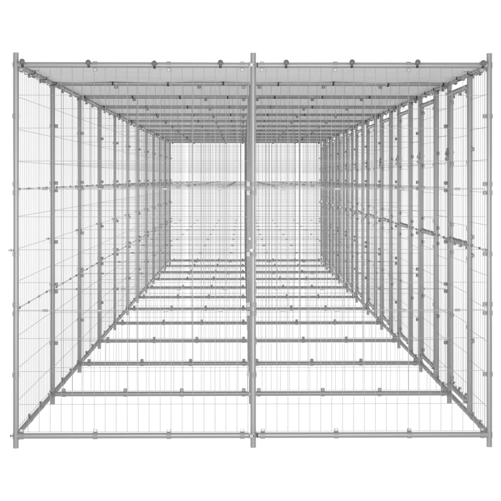 Outdoor Dog Kennel Galvanised Steel with Roof 26.62 m²