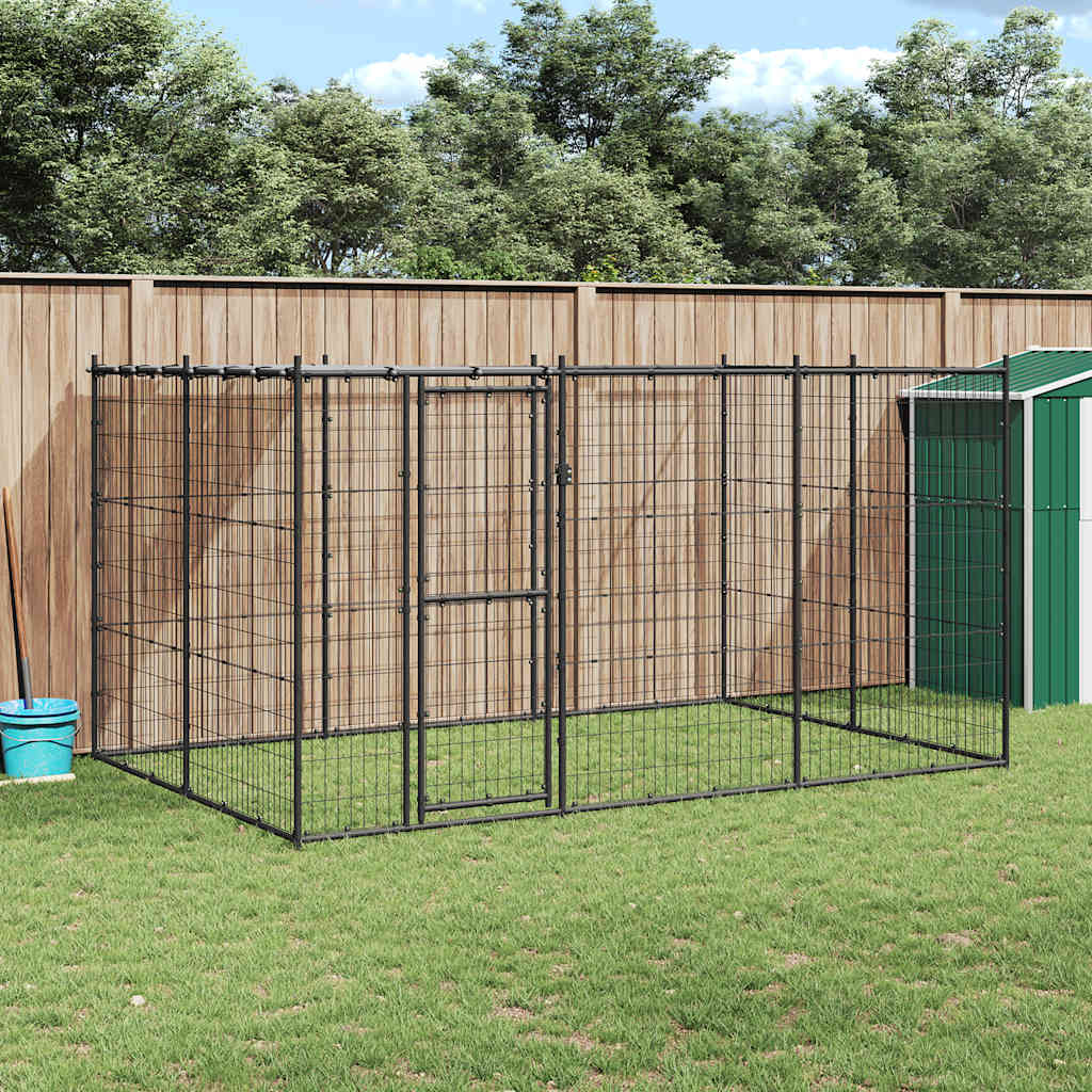 Outdoor Dog Kennel Steel with Roof 7.26 m²