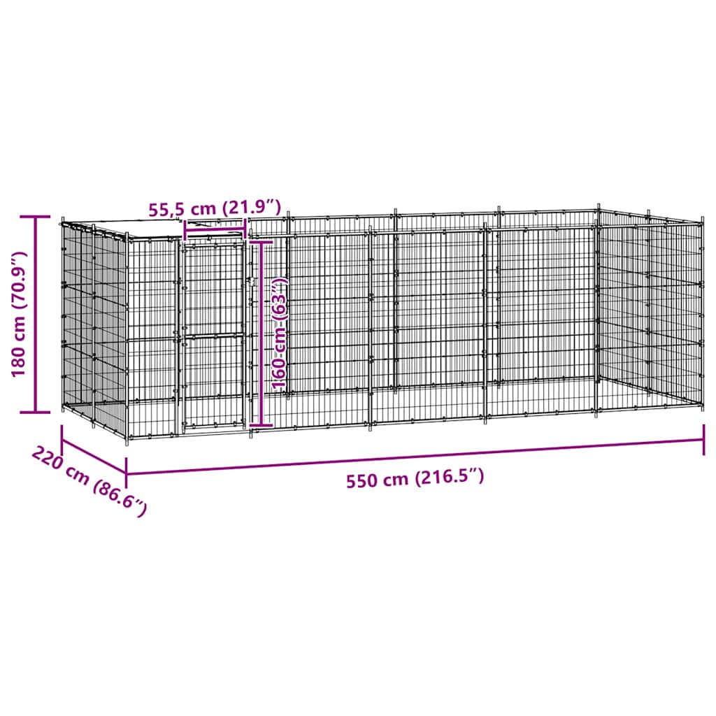 Outdoor Dog Kennel Steel with Roof 12.1 m²