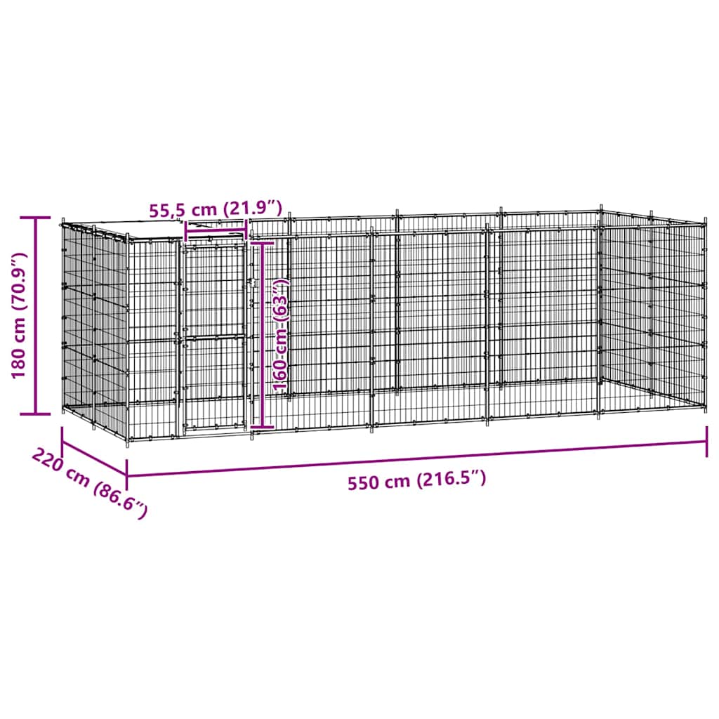 Outdoor Dog Kennel Steel with Roof 12,1 m²