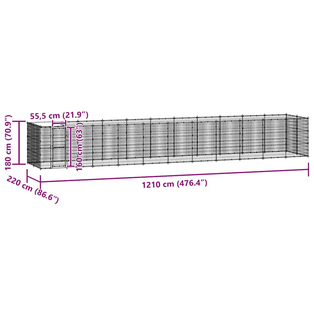 Outdoor Dog Kennel Steel with Roof 26,62 m²
