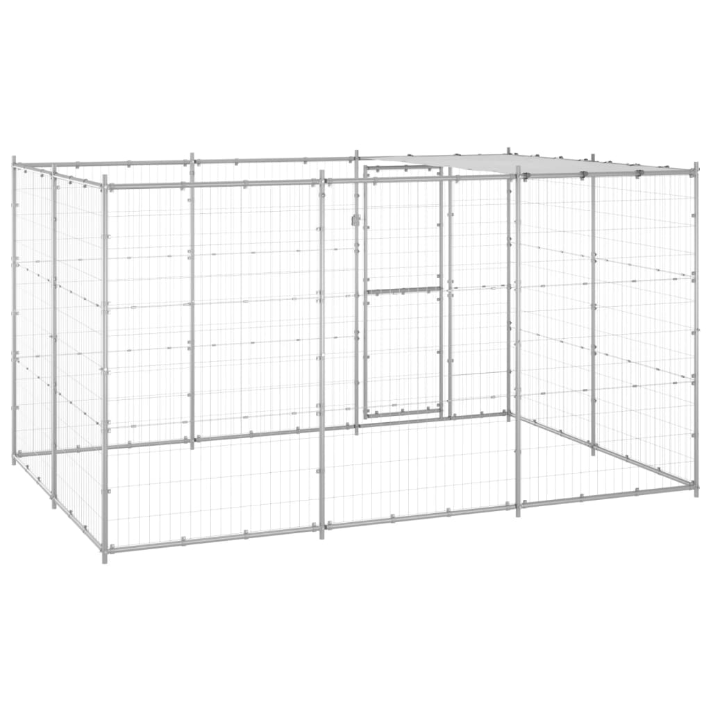 Outdoor Dog Kennel Galvanised Steel with Roof 7,26 m²