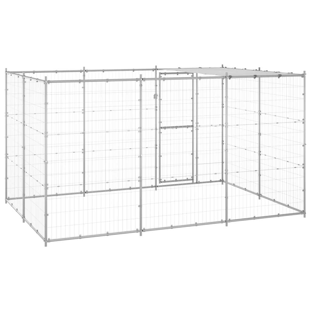 Outdoor Dog Kennel Galvanised Steel with Roof 7,26 m²