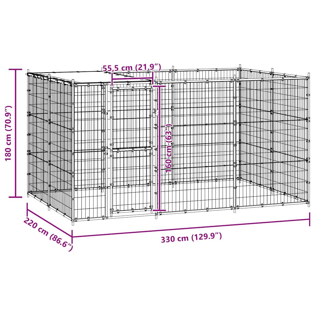 Outdoor Dog Kennel Galvanised Steel with Roof 7,26 m²