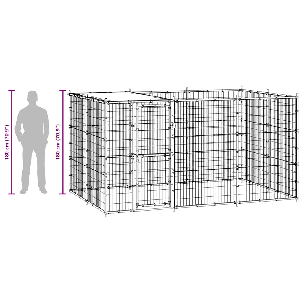 Outdoor Dog Kennel Galvanised Steel with Roof 7,26 m²