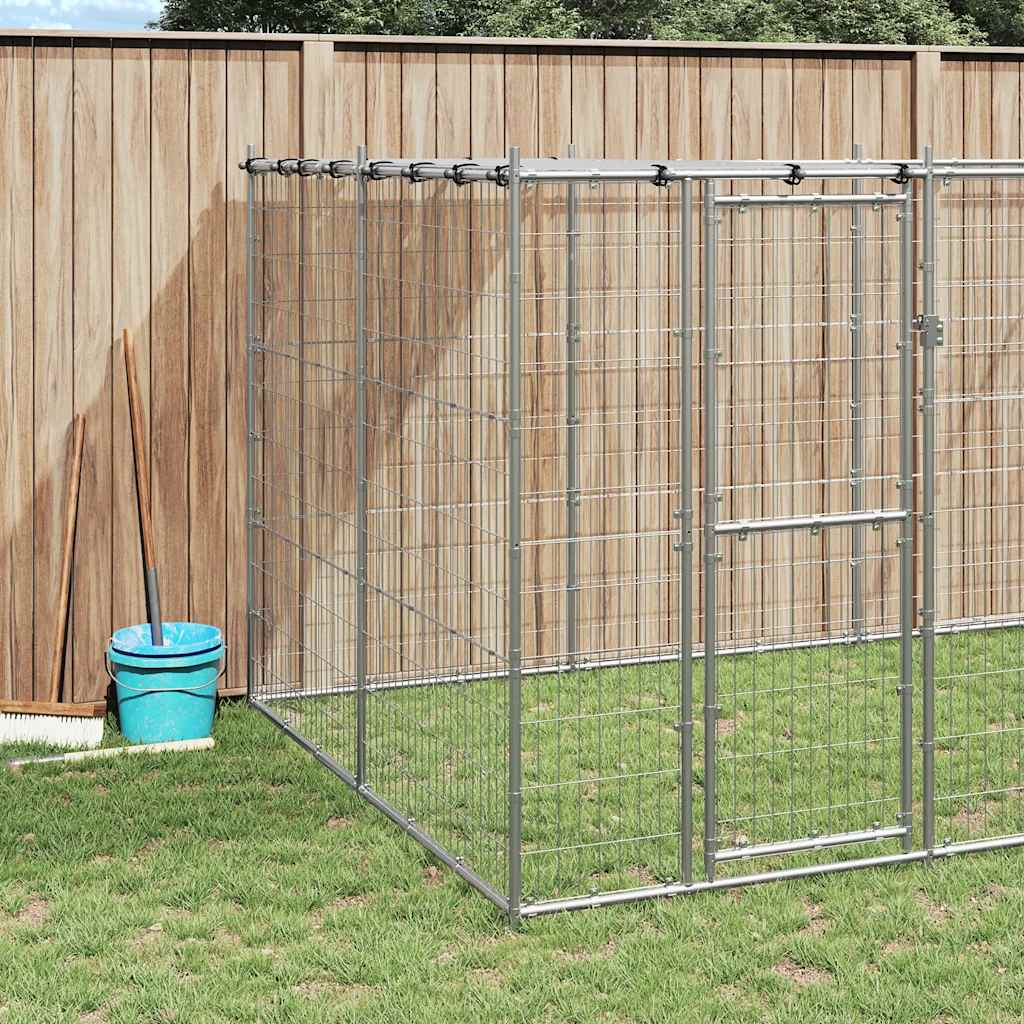 Outdoor Dog Kennel Galvanised Steel with Roof 12.1 m²