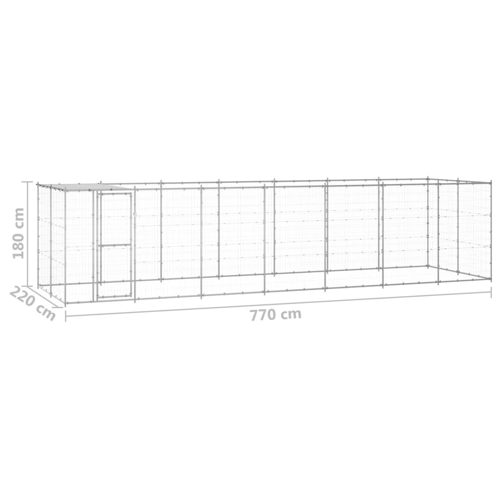 Outdoor Dog Kennel Galvanised Steel with Roof 16,94 m²
