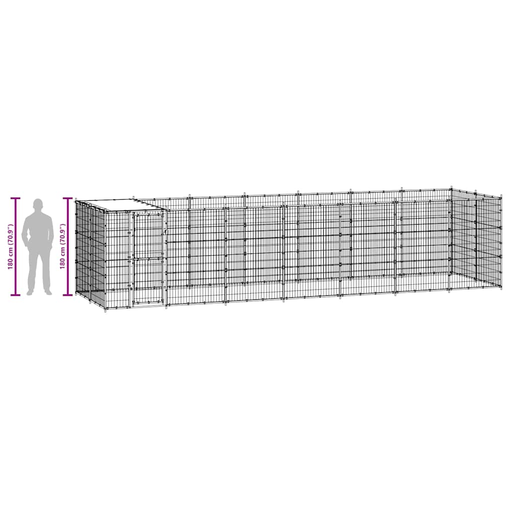 Outdoor Dog Kennel Galvanised Steel with Roof 16,94 m²