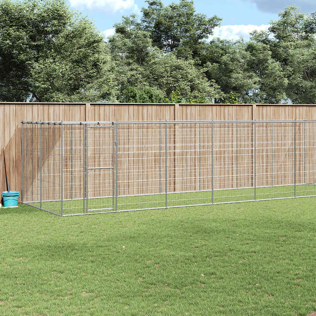 Outdoor Dog Kennel Galvanised Steel with Roof 16,94 m²