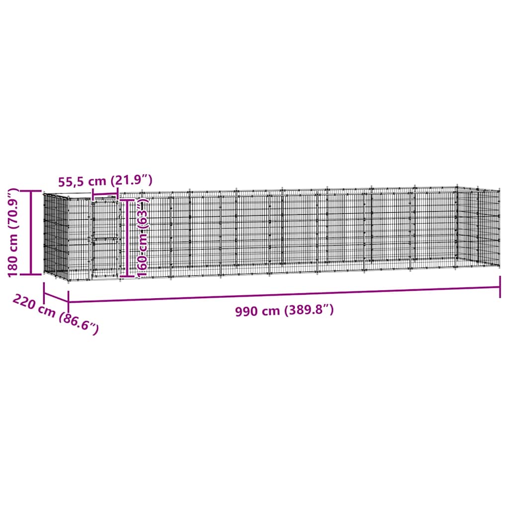 Outdoor Dog Kennel Galvanised Steel with Roof 21,78 m²