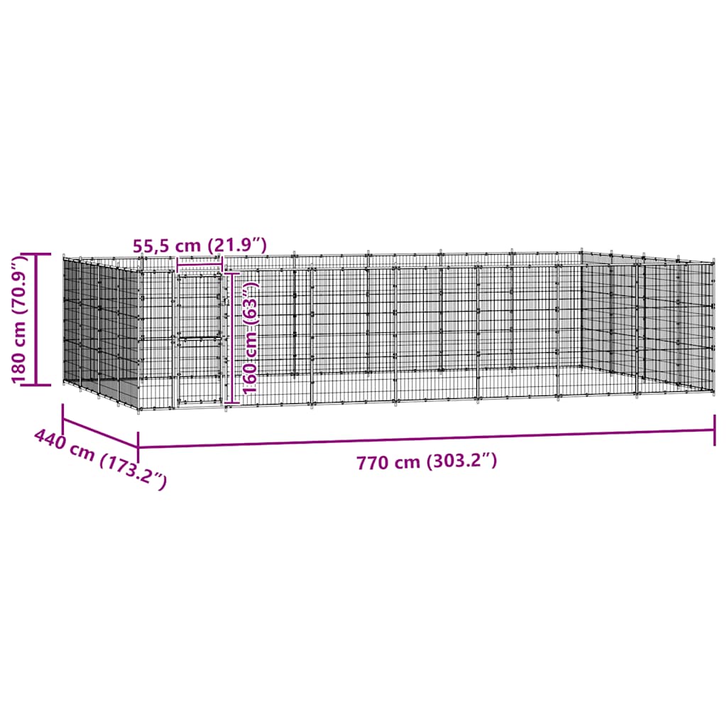 Outdoor Dog Kennel Steel 33,88 m²