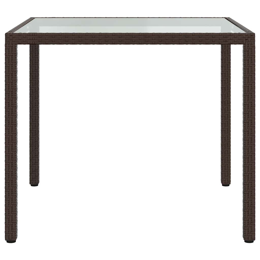 Garden Table 90x90x75 cm Tempered Glass and Poly Rattan Brown