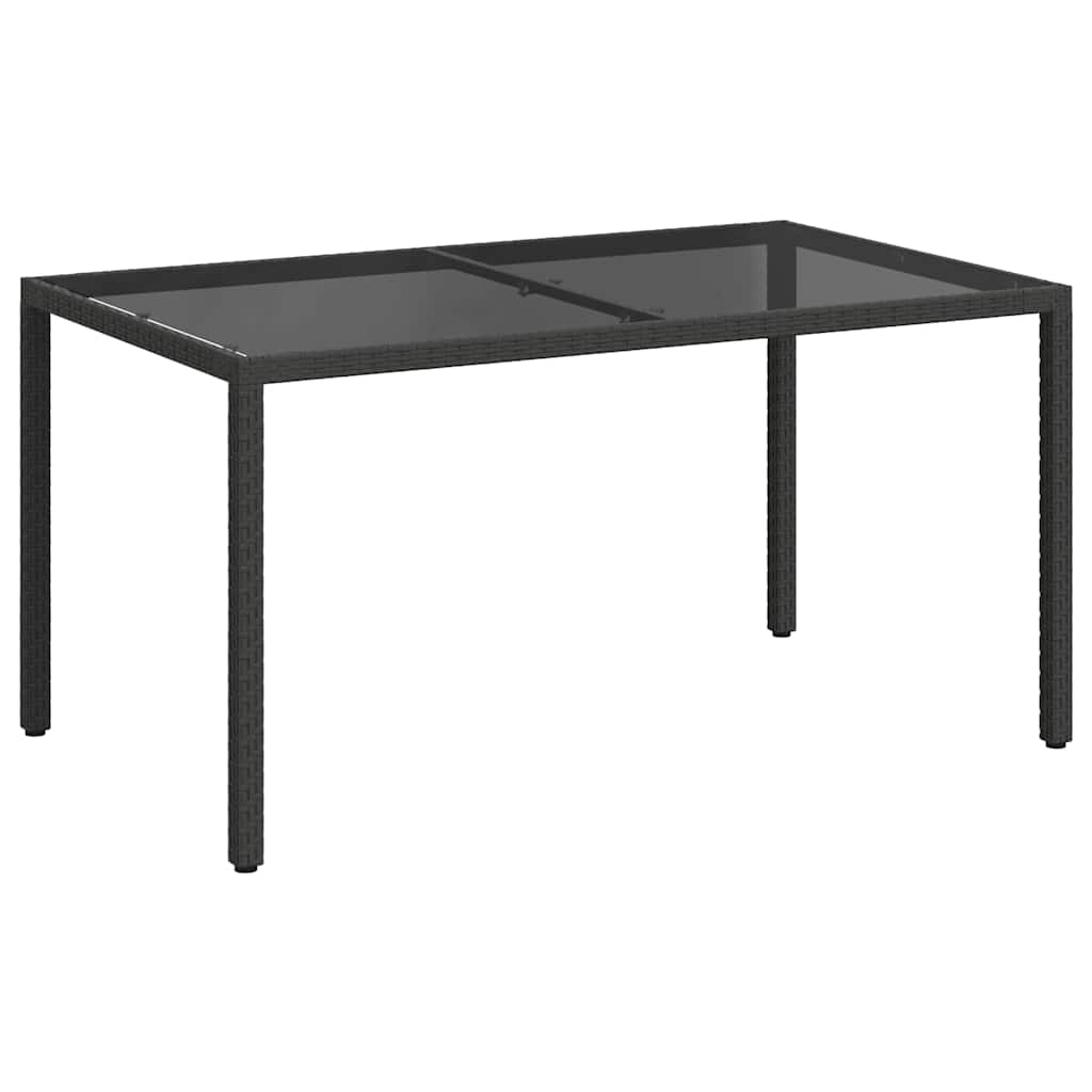 Garden Table 150x90x75 cm Tempered Glass and Poly Rattan Black