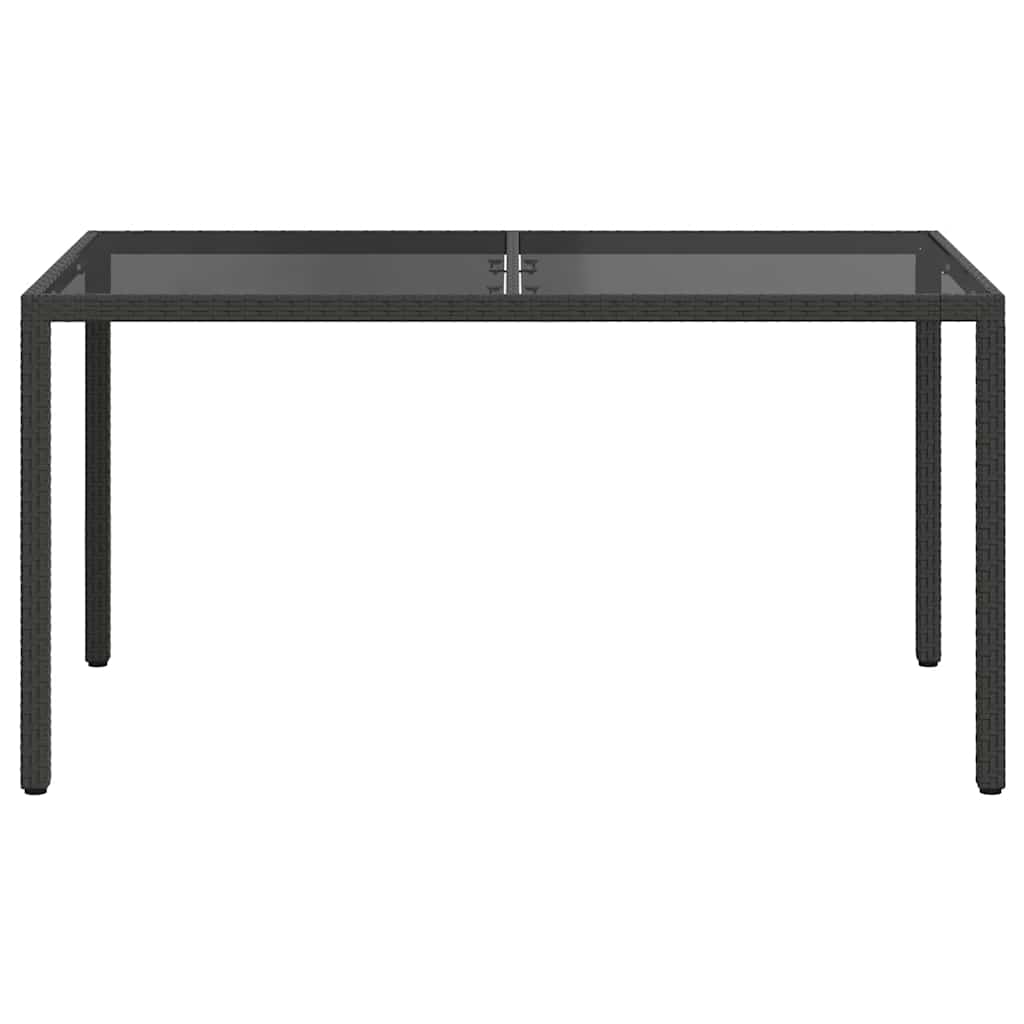 Garden Table 150x90x75 cm Tempered Glass and Poly Rattan Black