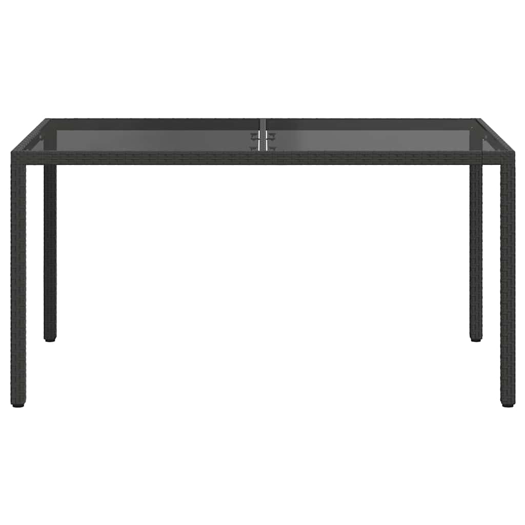 Garden Table 150x90x75 cm Tempered Glass and Poly Rattan Black