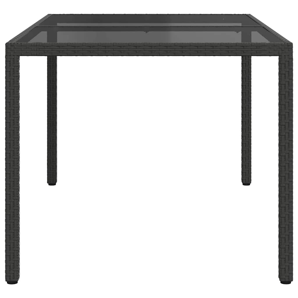 Garden Table 150x90x75 cm Tempered Glass and Poly Rattan Black