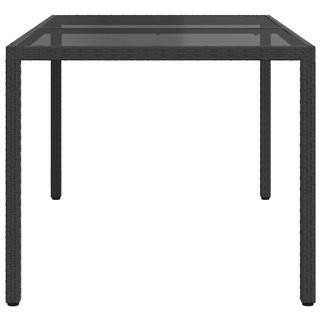 Garden Table 150x90x75 cm Tempered Glass and Poly Rattan Black