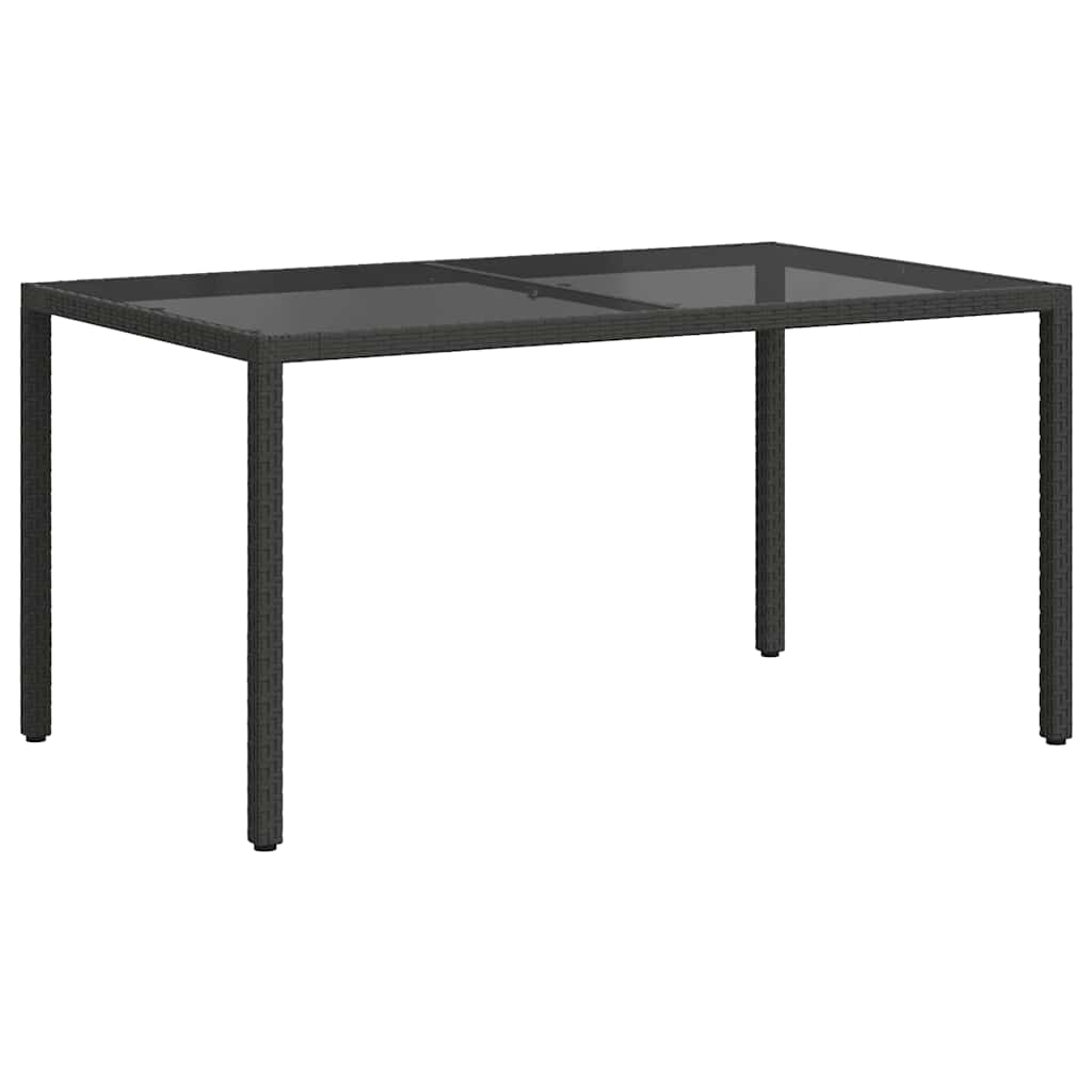Garden Table 150x90x75 cm Tempered Glass and Poly Rattan Black