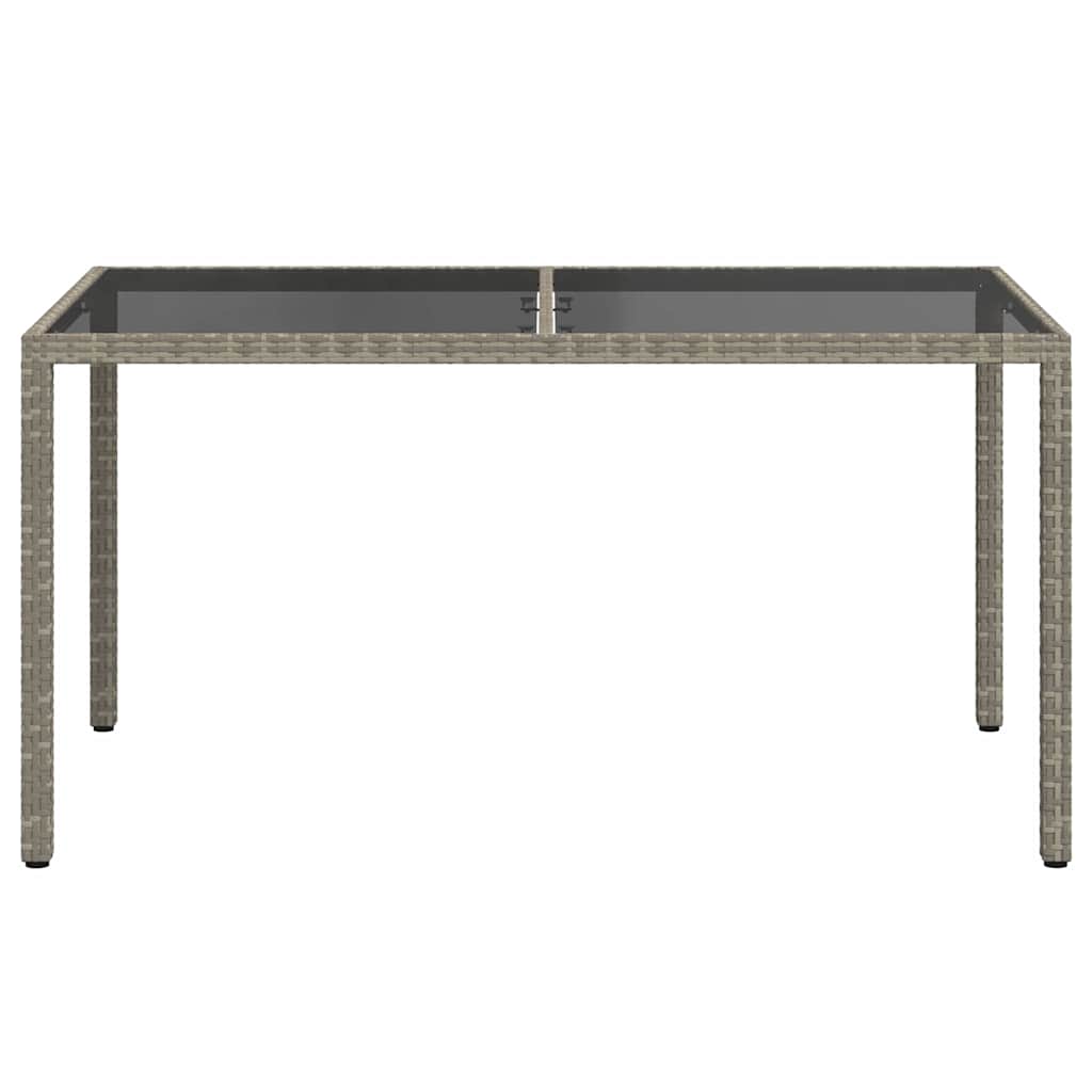 Garden Table 150x90x75 cm Tempered Glass and Poly Rattan Grey