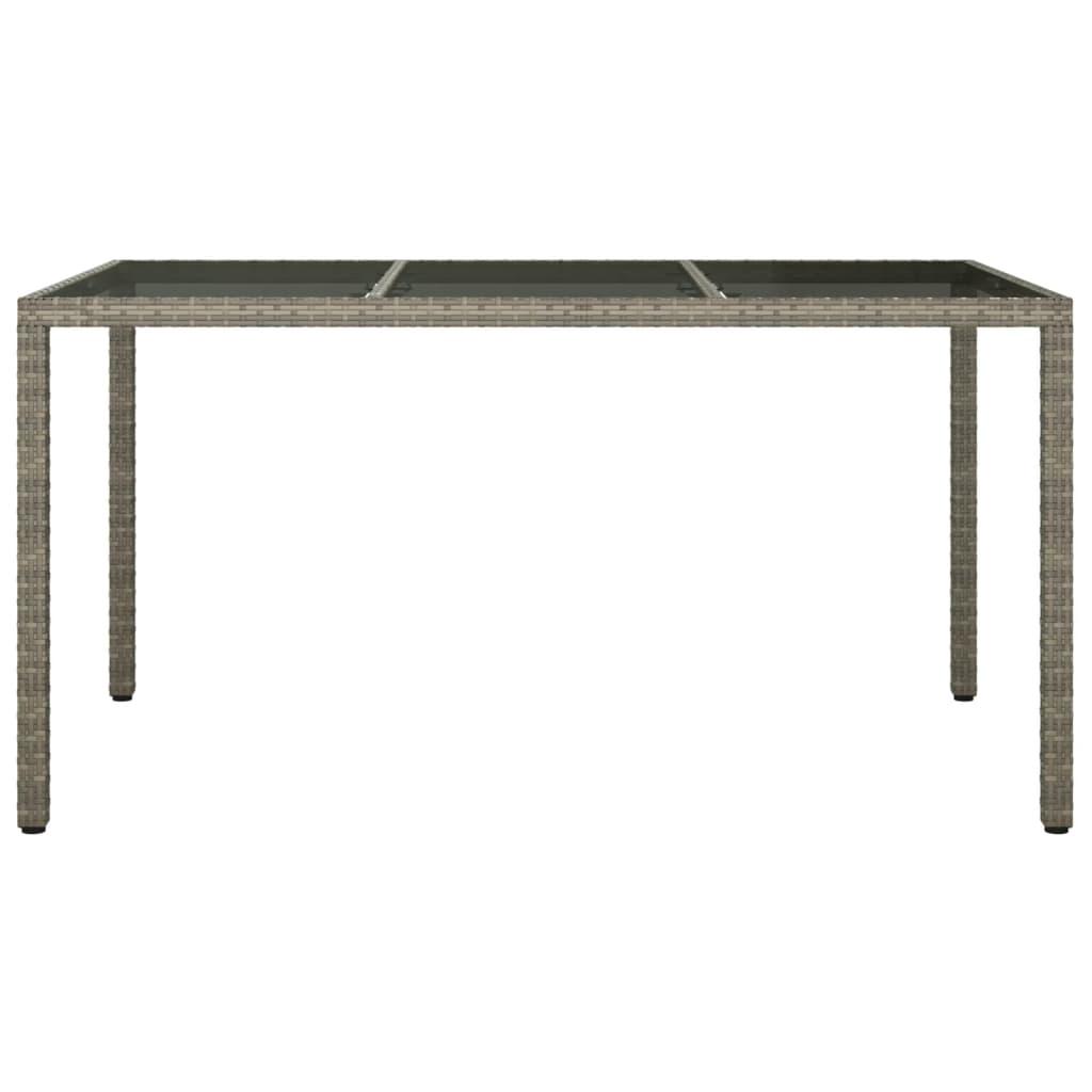 Garden Table 150x90x75 cm Tempered Glass and Poly Rattan Grey