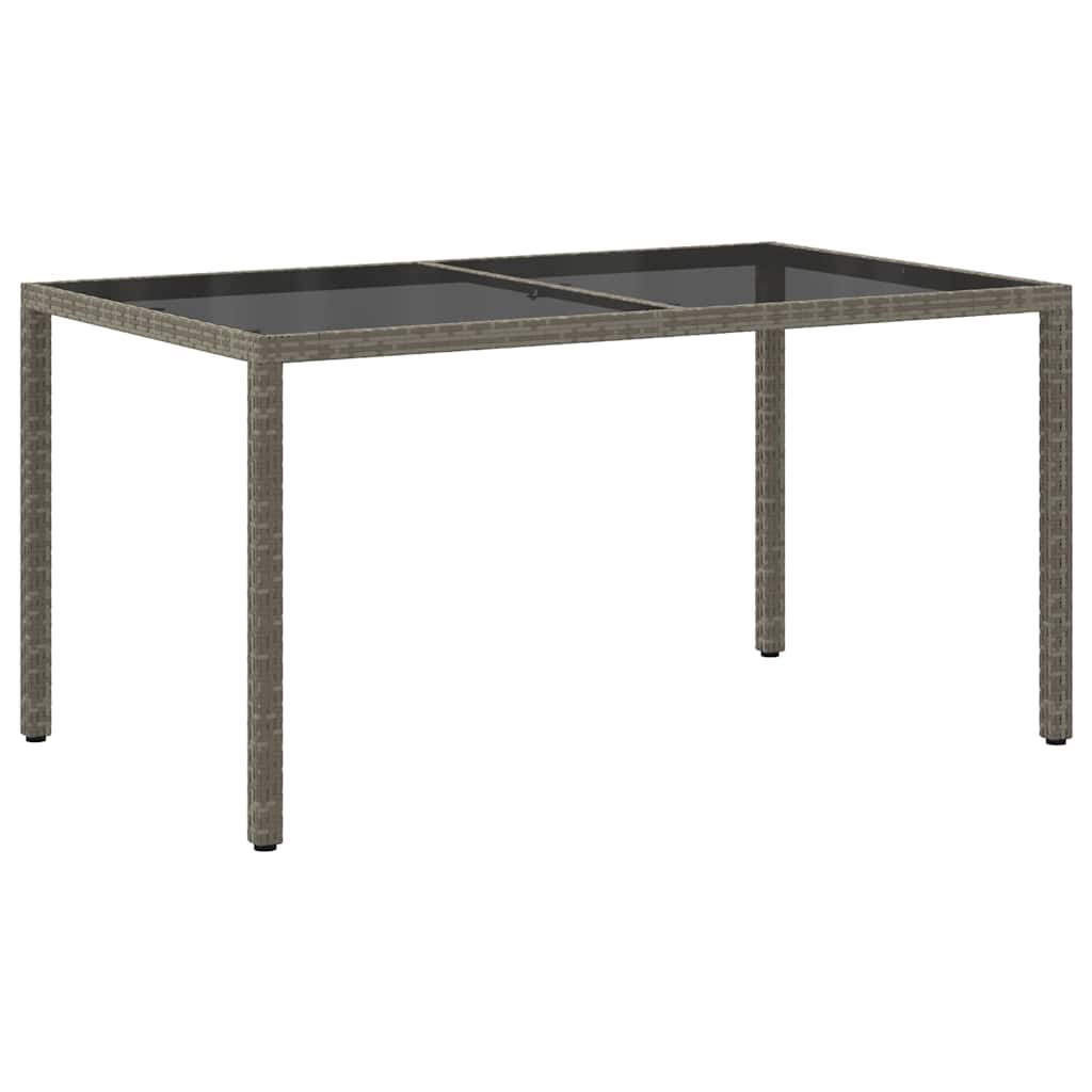 Garden Table 150x90x75 cm Tempered Glass and Poly Rattan Grey
