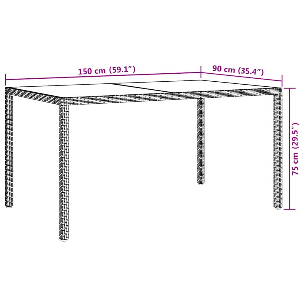 Garden Table 150x90x75 cm Tempered Glass and Poly Rattan Beige