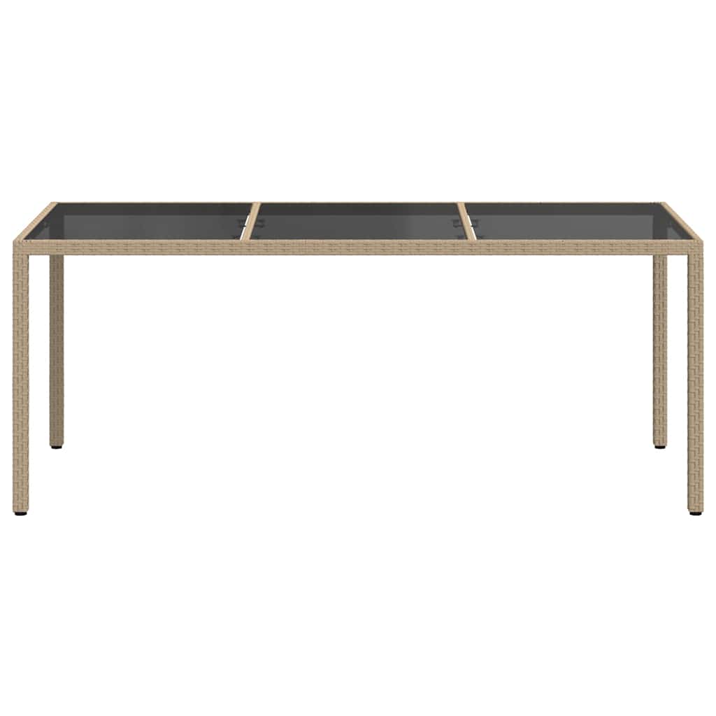 Garden Table Beige 190x90x75 cm Tempered Glass and Poly Rattan