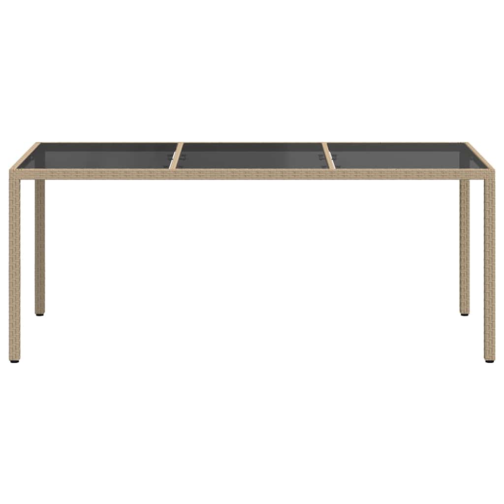 Garden Table Beige 190x90x75 cm Tempered Glass and Poly Rattan
