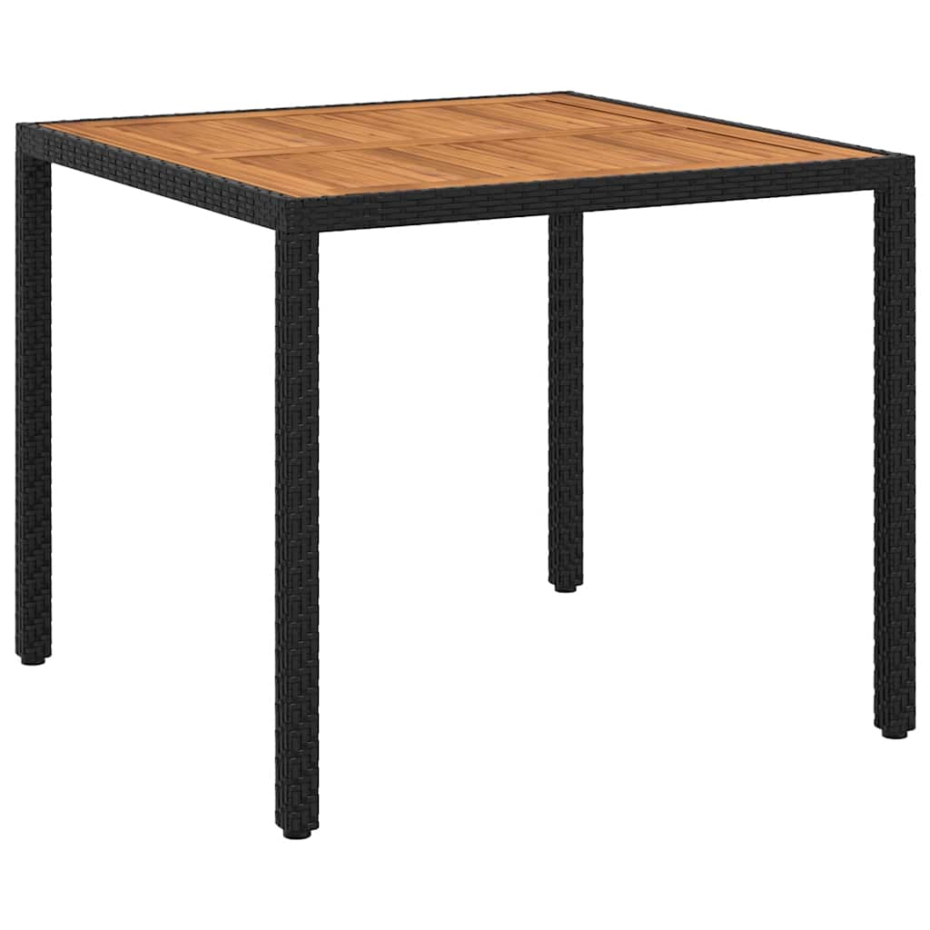 Garden Table 90x90x75 cm Poly Rattan and Acacia Wood Black