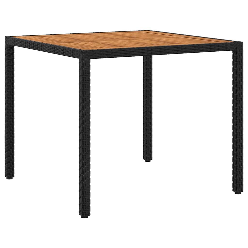 Garden Table 90x90x75 cm Poly Rattan and Acacia Wood Black