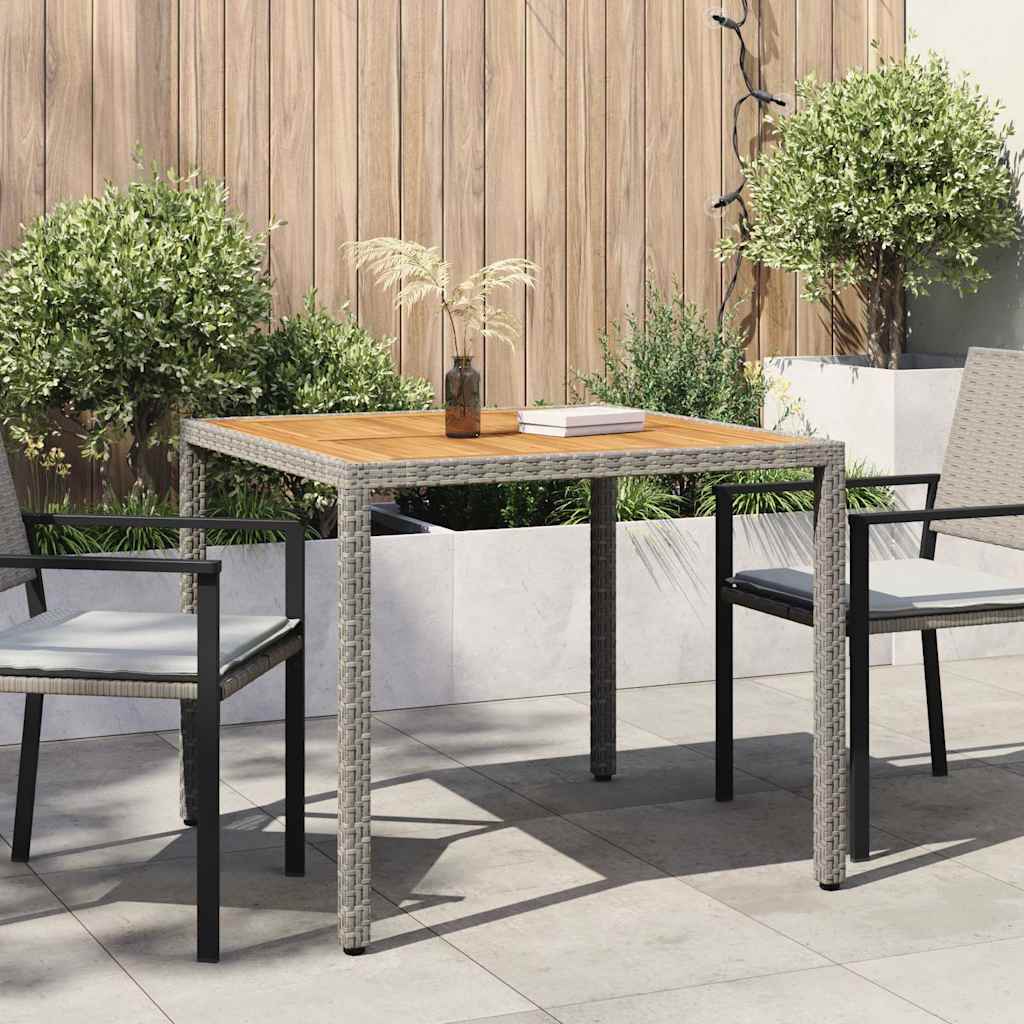 Garden Table 90x90x75 cm Poly Rattan and Acacia Wood Grey