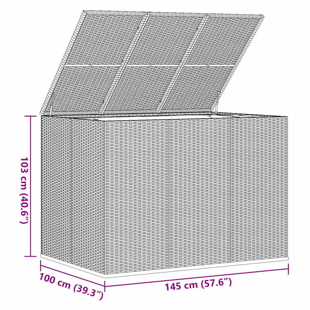 Garden Cushion Box PE Rattan 145x100x103 cm Grey