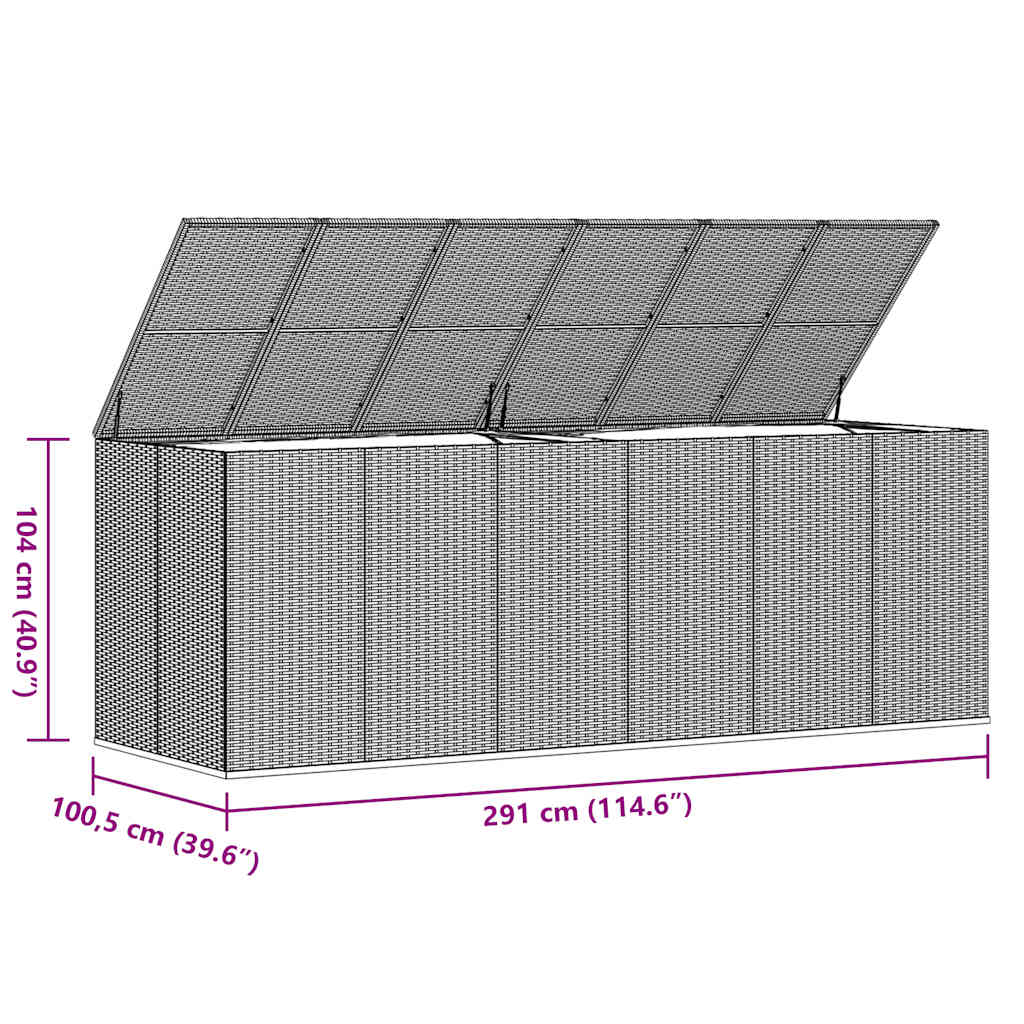 Garden Cushion Box PE Rattan 291x100.5x104 cm Grey