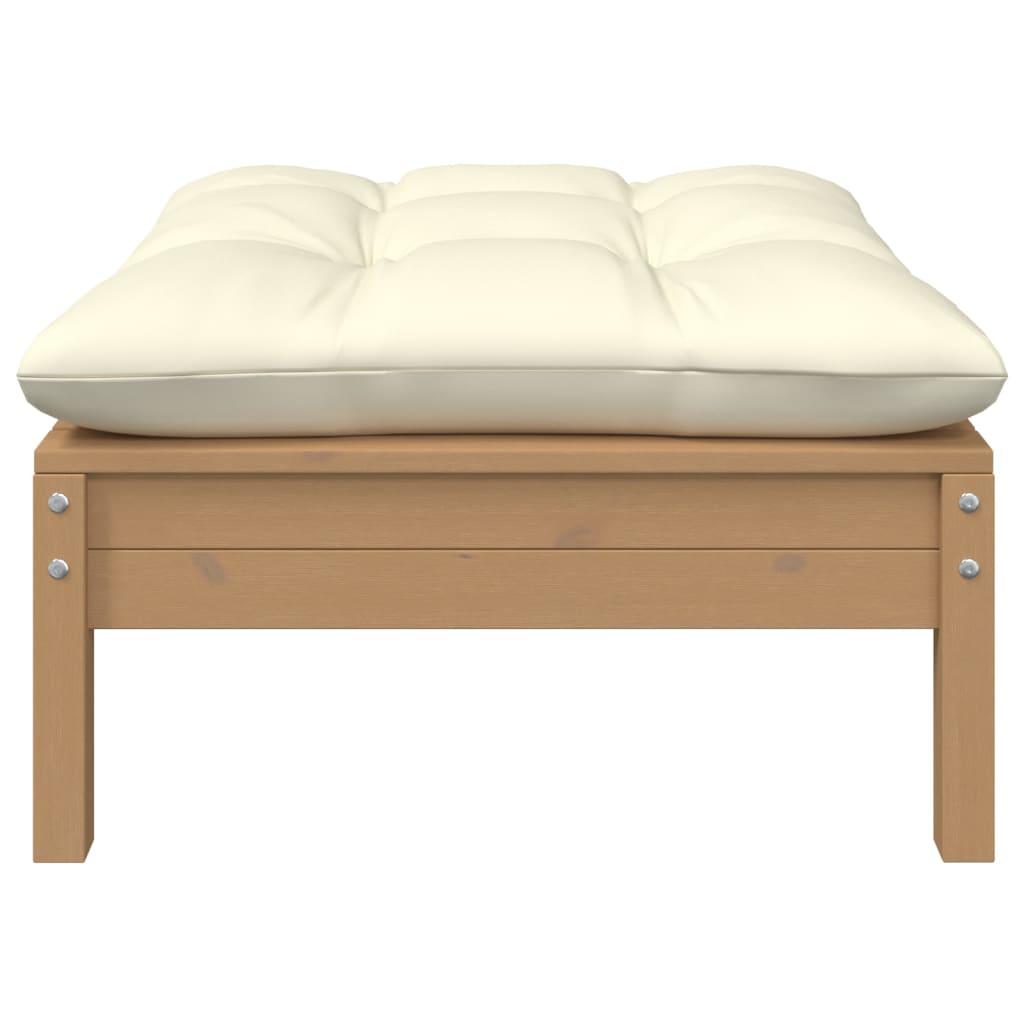 Garden Footstool with Cream Cushion Honey Brown Solid Pinewood