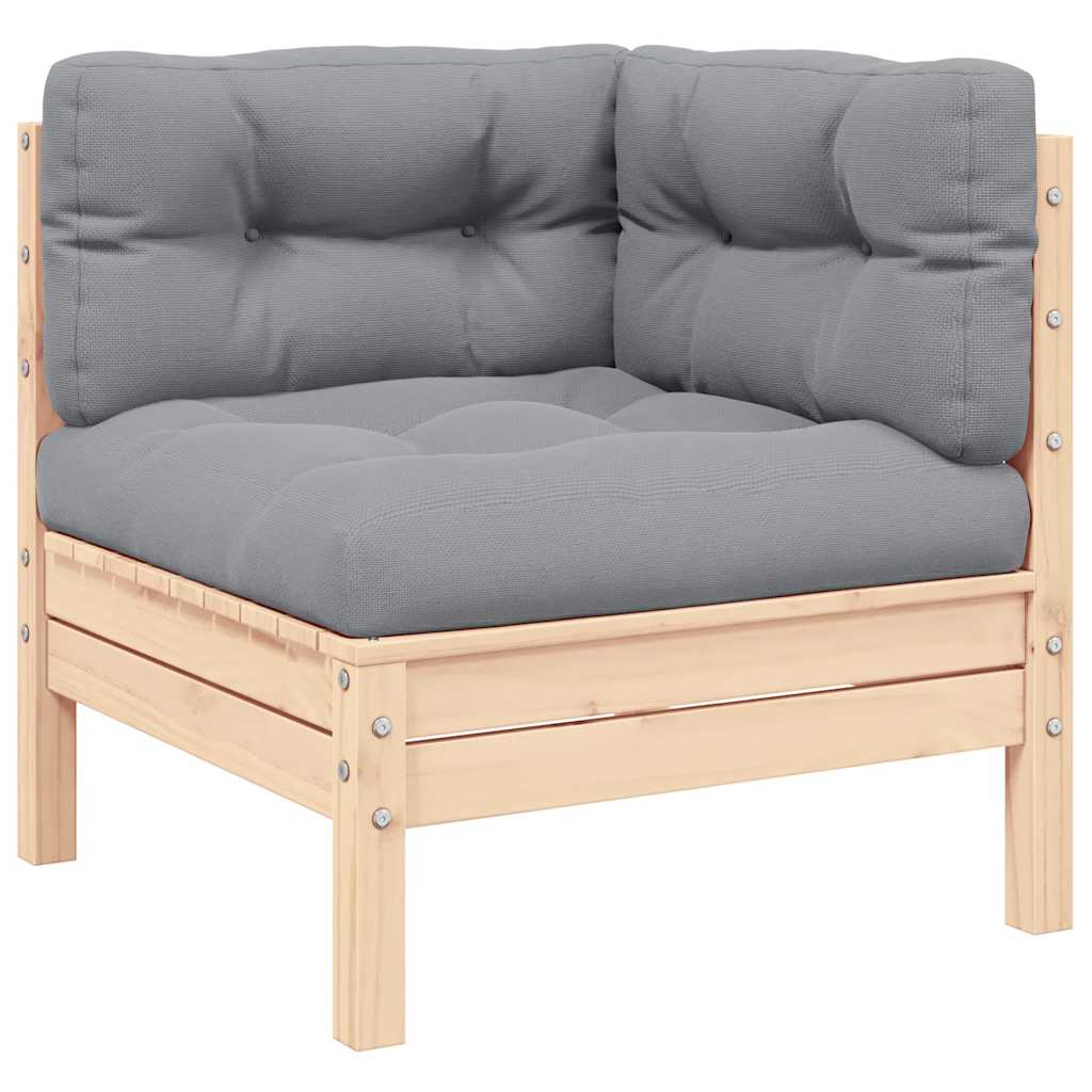 3 Piece Garden Lounge Set with Grey Cushions Solid Pinewood