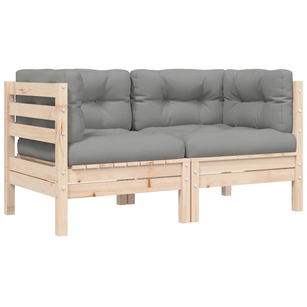 3 Piece Garden Lounge Set with Grey Cushions Solid Pinewood