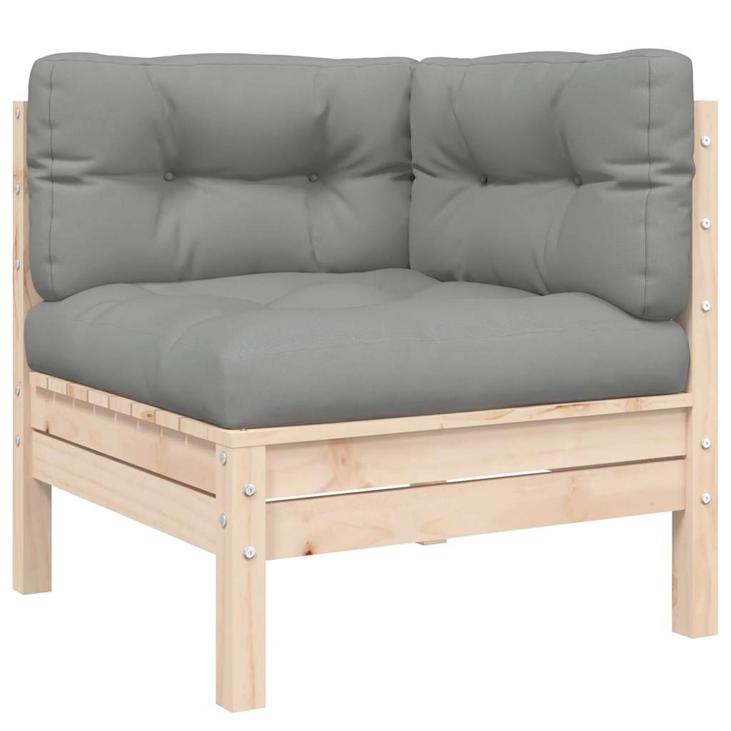 3 Piece Garden Lounge Set with Grey Cushions Solid Pinewood