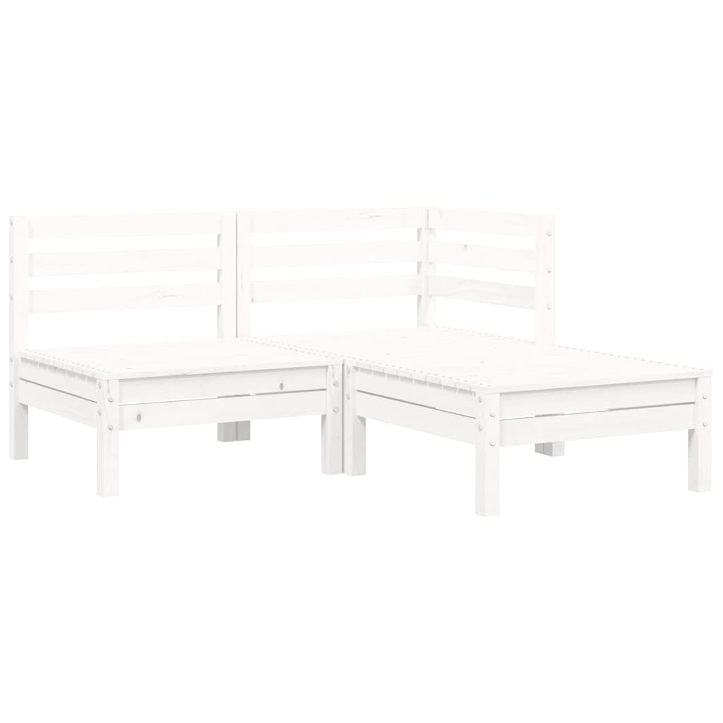 3 Piece Garden Lounge Set with Cushions White Solid Pinewood