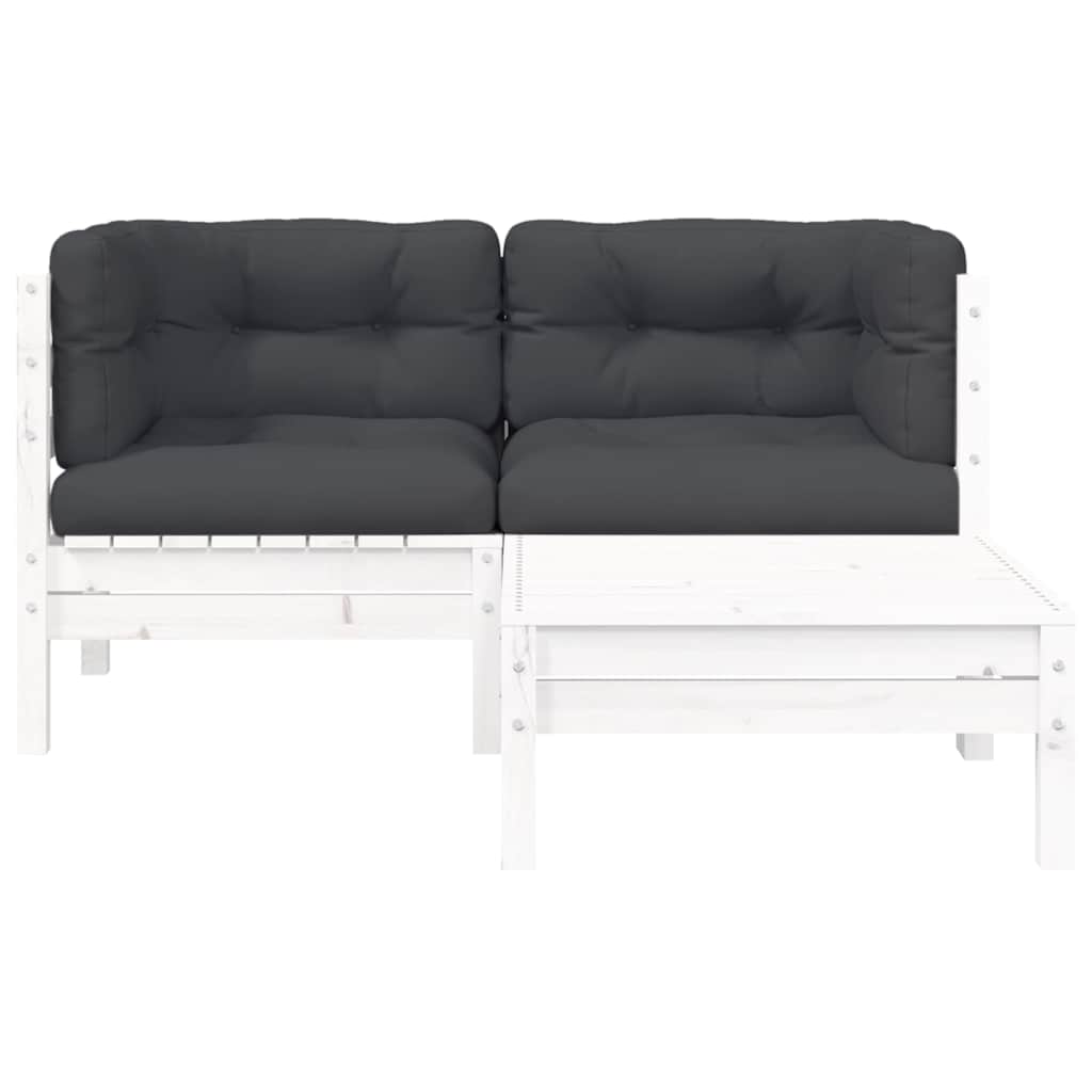 3 Piece Garden Lounge Set with Cushions White Solid Pinewood
