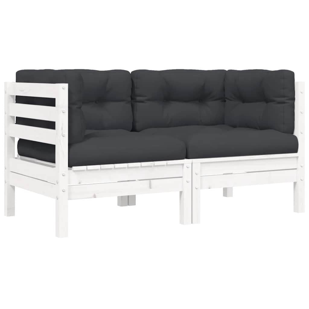 3 Piece Garden Lounge Set with Cushions White Solid Pinewood