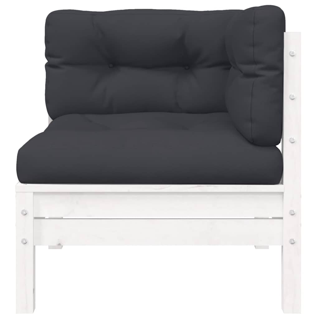 3 Piece Garden Lounge Set with Cushions White Solid Pinewood