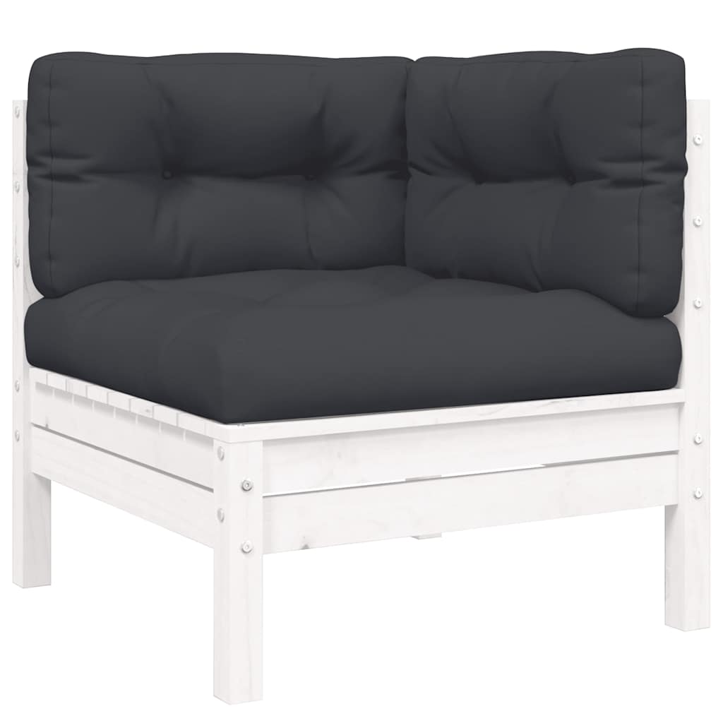 3 Piece Garden Lounge Set with Cushions White Solid Pinewood