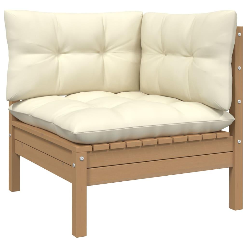 3 Piece Garden Lounge Set with Cream Cushions Solid Pinewood