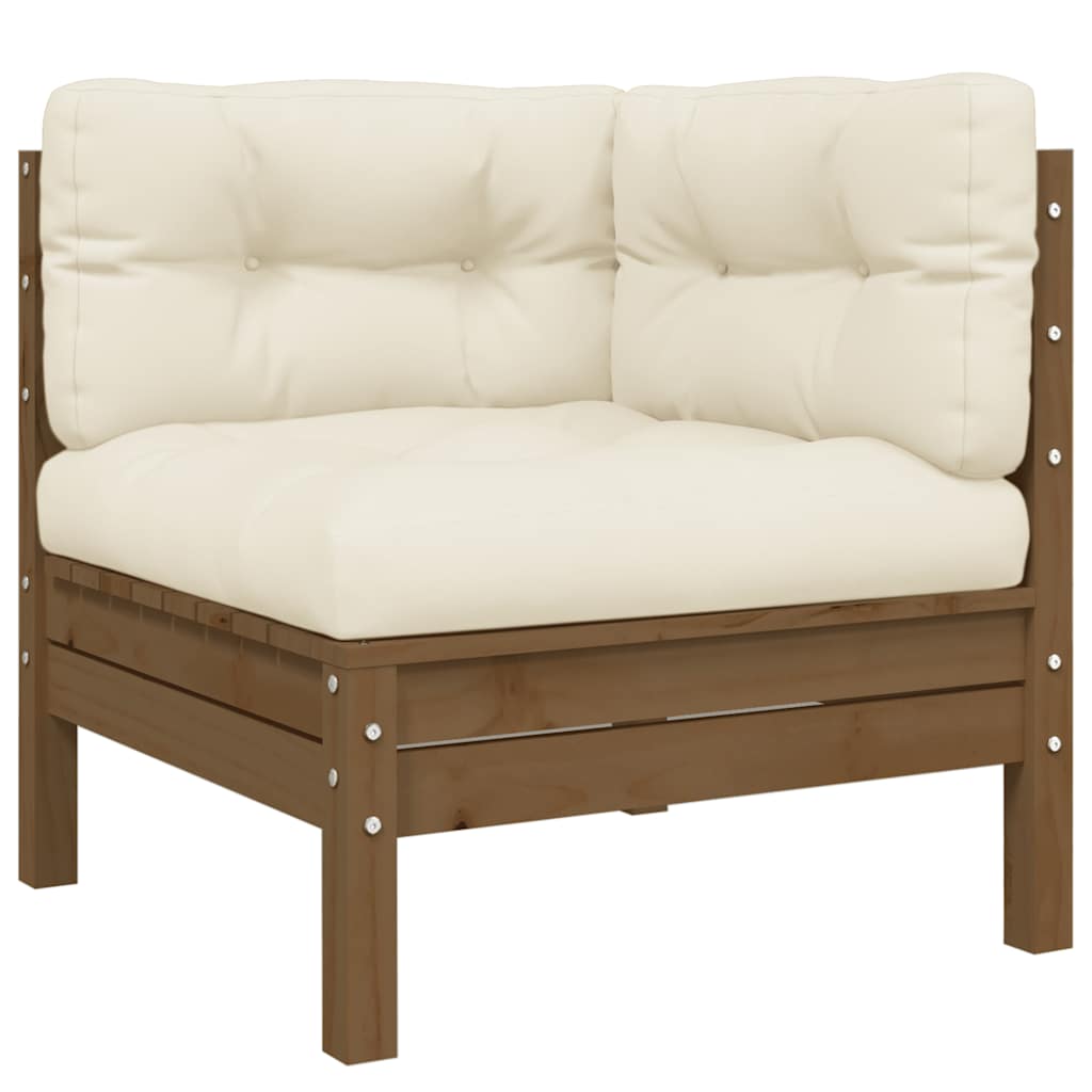 3 Piece Garden Lounge Set with Cream Cushions Solid Pinewood